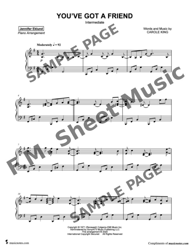 You ve got a friend intermediate piano by carole king james taylor